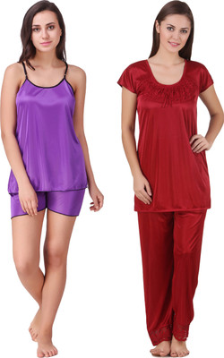 YUALIN CREATION Women Solid Maroon Top & Shorts Set
