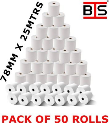 BIS POS Thermal Paper Roll 78MM X 25MTRS 50 gsm Paper Roll(Set of 50, White)