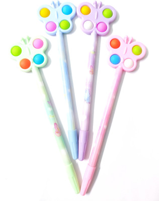 Prezzie Villa Butterfly Popit Ball Pen(Pack of 4, Ink Color - Blue, Black)