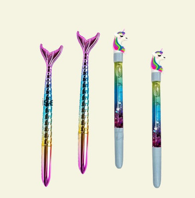 GUNGUN Set - 4 pc pen, cute pen(Unicorn Mermaid Pen) Gel Pen(Pack of 4, Ink Color - Blue)