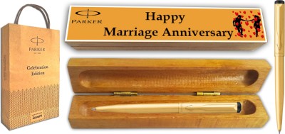 PARKER Vector Gold Ball Pen With Wooden Happy Marriage Anniversary Gift Box Pen Gift Set(Ink Color - Blue)