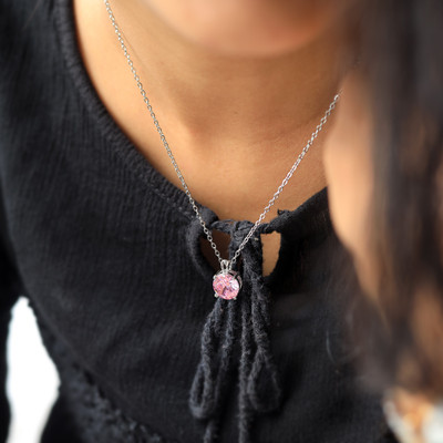 Qyuri Anushka Sharma Pink Diamond Necklace Silver Diamond, Zircon Stainless Steel