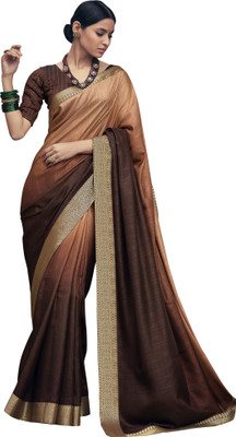 Pbs Prints Ombre Bollywood Georgette, Silk Blend Saree(Brown)