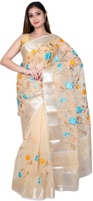The SDF India Embroidered Banarasi Organza Saree(Beige)