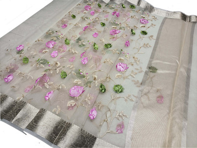 The SDF India Embroidered Banarasi Organza Saree(Cream)