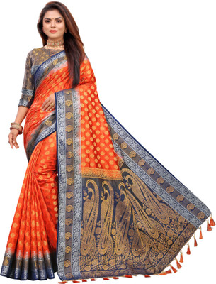 DHRUVIL TEXTILES Self Design Bollywood Cotton Silk Saree(Multicolor)