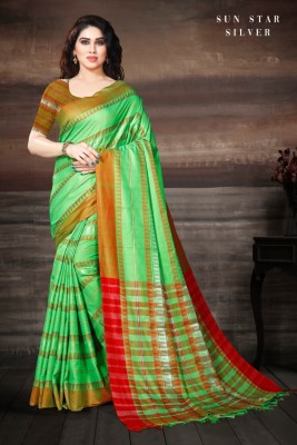 VRINDITA FASHION Woven Assam Silk Cotton Silk Saree(Light Green)