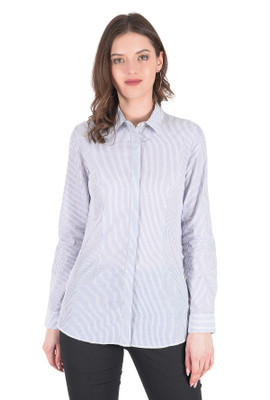 SeraWera Women Striped Casual White Shirt