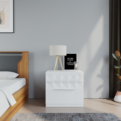 @Home by nilkamal Theia Engineered Wood Bedside Table(Finish Color - White, Knock Down)
