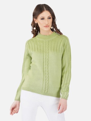 Joe Hazel Self Design Round Neck Casual Women Green Sweater