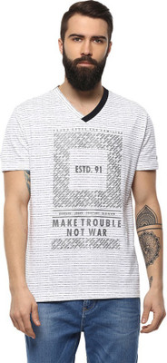 AXMANN Self Design Men V Neck White T-Shirt