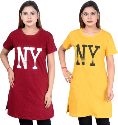 Pushti Fashion Printed Women Round Neck Multicolor T-Shirt