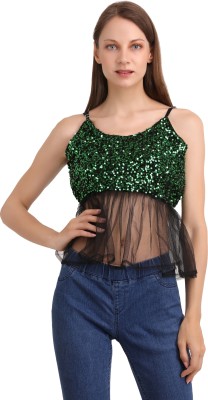 UNFAKENOW Casual Embellished Women Green Top