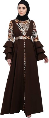 BT - Being Traditional Nida Matte, Lycra Blend Printed Abaya(Brown)