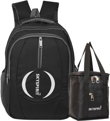 sky spirit Large 35L Backpack for College, Office,School , Etc &Lunch Bag combo pack of 2 35 L Backpack(Black)