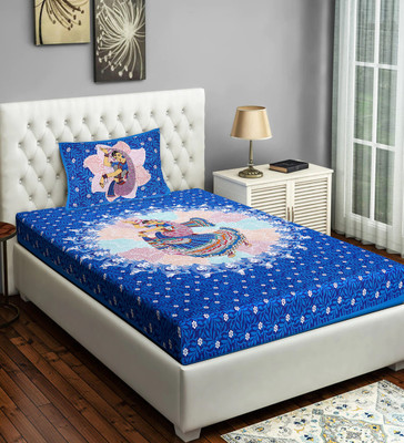 Ubania Collection 140 TC Cotton Single Jaipuri Prints Flat Bedsheet(Pack of 1, Blue)