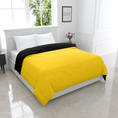 GYT Solid Single Comforter for  Mild Winter(Microfiber, Black, Yellow)