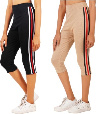 Just Live Fashion Women Black, Beige Capri