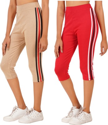 Just Live Fashion Women Beige, Red Capri