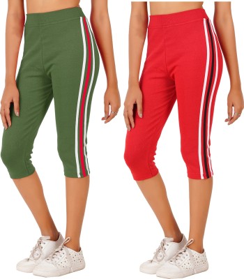 Eazy Trendz Women Dark Green, Red Capri