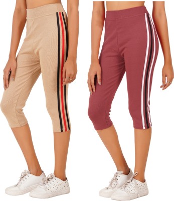 Eazy Trendz Women Beige, Maroon Capri