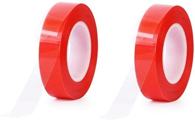 True-Ally 12 mm strong Acrylic Adhesive Clear Double Sided Tape Heat Resistant 25 MTS Handheld Dispenser Roll (Manual)(Set of 2, Red)