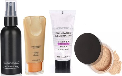 ADJD Professional's Face Makeup Foundation ,Illuminate Primer Base,compact loose powder & Makeup Setting Fixer(4 Items in the set)