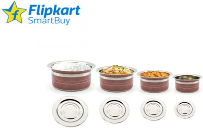 Flipkart SmartBuy Stainless Steel Color Cook And Serve Set -4pc Cookware Set Induction Bottom Cookware Set(Stainless Steel, 8 - Piece)