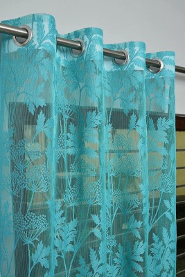 HHF DECOR 274 cm (9 ft) Polyester Room Darkening Long Door Curtain Single Curtain(Self Design, Aqua)
