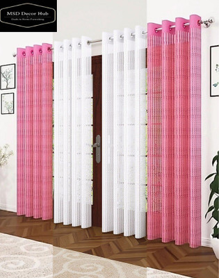MSD Decor Hub 213 cm (7 ft) Door Polyester Transparent Curtain (Pack Of 4)(PinkishWhity, Self Design)