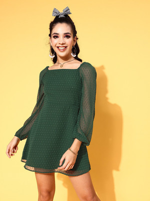 Berrylush Women Fit and Flare Green Mini/Short Dress