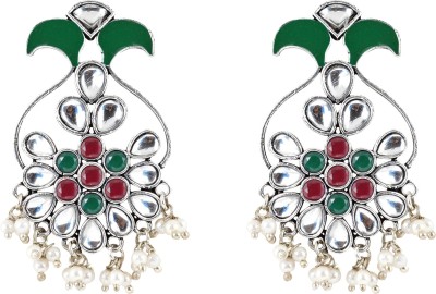 Teejh Sunehri Green Red Silver Oxidised Earring Alloy Drops & Danglers