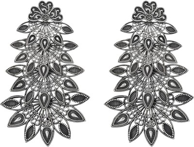 Teejh Abhinaya Silver Oxidised Floral Earrings Brass Drops & Danglers