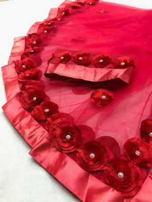 NEHA CREATION Applique Daily Wear Net Saree(Red)