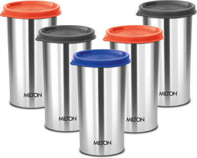 MILTON (Pack of 5) Stainless Steel Tumbler with Lid Set of 5, 415 ml Each Glass Set Water/Juice Glass(415 ml, Steel, Multicolor)