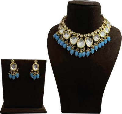 NUHA TRADERS Metal, Glass, Alloy Gold-plated Blue, White, Gold Jewellery Set(Pack of 1)