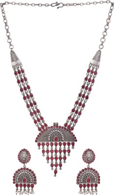 SARAF RS JEWELLERY Oxidised Silver Red Jewellery Set(Pack of 1)