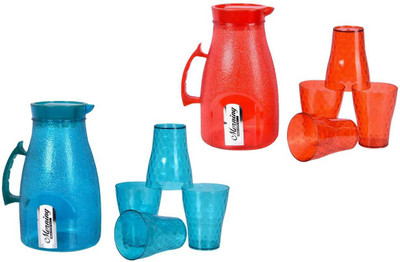 Sorath Multi 2 Jug with 8 Piece Glass Set for Juice/Water/Drink Serve Jug Glass Set Jug Glass Tray Set(plastic)