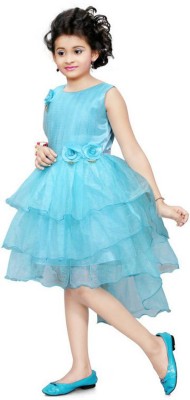 Sagun Dresses Indi Girls Midi/Knee Length Casual Dress(Blue, Sleeveless)