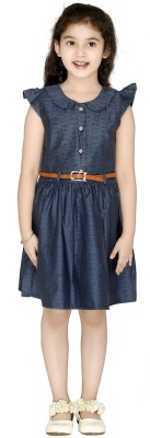 Arshia Fashions Girls Midi/Knee Length Casual Dress(Blue, Sleeveless)