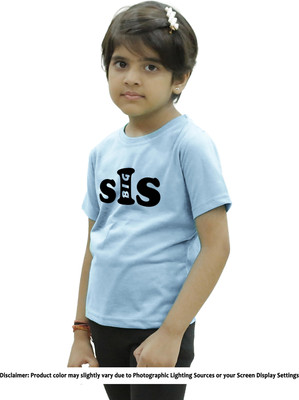 CHOMBOOKA Boys & Girls Typography, Printed Cotton Blend Regular T Shirt(Blue, Pack of 1)