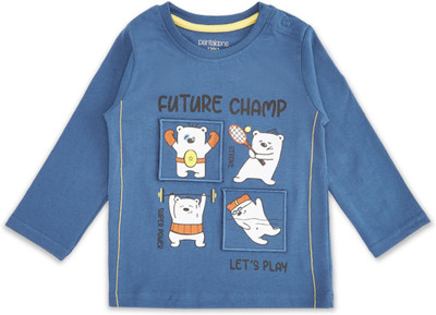Pantaloons Baby Baby Boys Typography, Printed Pure Cotton Regular T Shirt(Blue, Pack of 1)