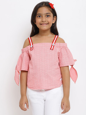 TALES & STORIES Girls Casual Pure Cotton Top(Pink, Pack of 1)