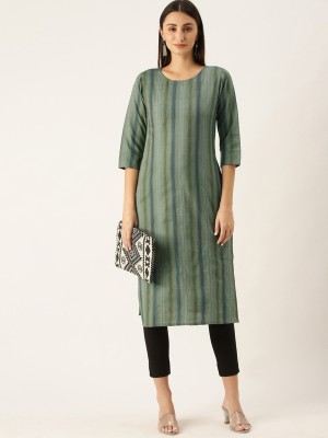 Saanjh Women Printed Straight Kurta(Green)