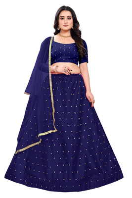 Jhanjari Solid Semi Stitched Lehenga Choli(Dark Blue)