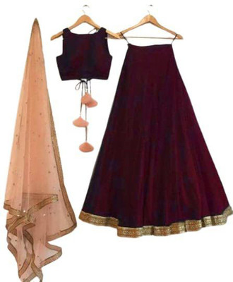 Rise On Fab Self Design Semi Stitched Lehenga Choli(Maroon)