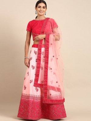 Hritika Embroidered, Embellished Semi Stitched Lehenga Choli(Pink)