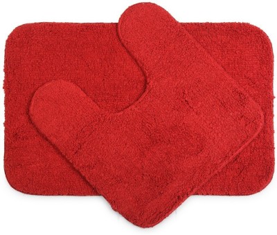 Lushomes Polyester Bathroom Mat(Red, Medium, Pack of 2)