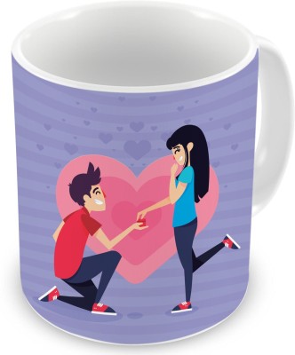 Square Designs Boy Purposing His Dream Girl with Ring Ceramic Coffee Mug(325 ml)