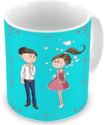 Square Designs Romantic Boy And Girl Celebrating Love Week Printed Ceramic Coffee Mug(325 ml)